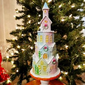 Pastel Christmas Gingerbread Tiered Tower Village
